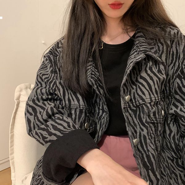 

zebra 2021 new gray denim jacket autumn luxury designer woman clothes kpop style klat d795, Black;brown