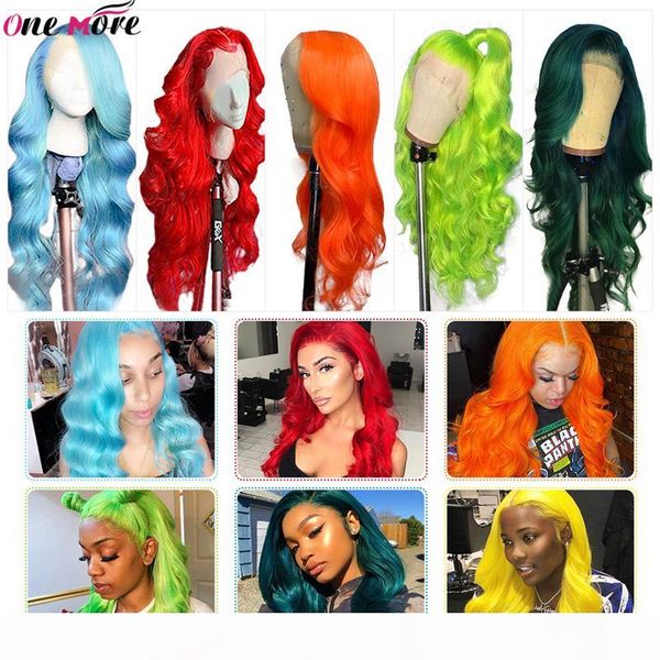 

one more dark green human hair wig brazilian body wave human hair wigs 150% pink red wigs orange lace front, Black;brown