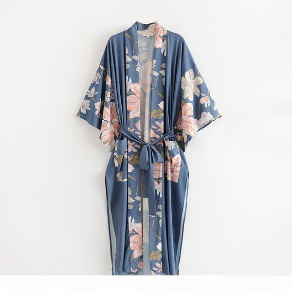 

maxi robe kimono blouses women summer chic floral printed vintage bohemian long jacket cardigan new beach boho shirt loose clothes cover ups, White