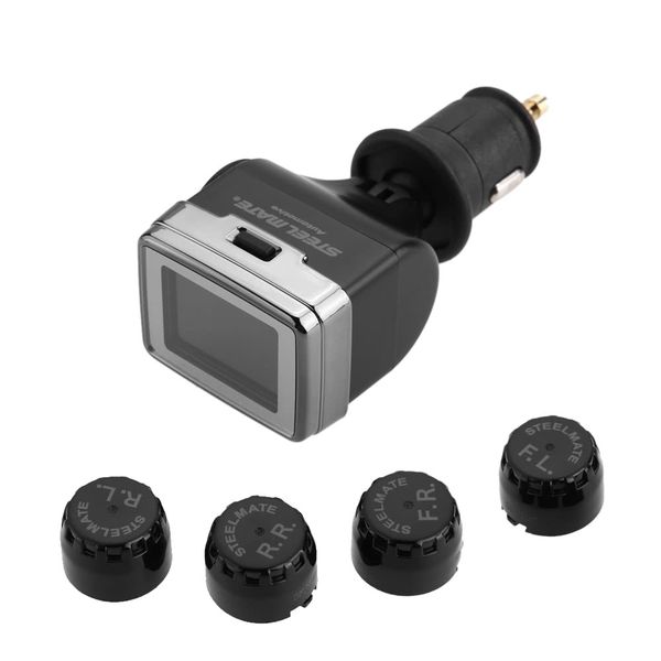 

steelmate tp-79 diy wireless tpms tire pressure monitoring system with adjustable lcd display cigarette plug diverter 4 external sensors car