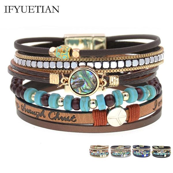 

charm bracelets ifyuetian vintage for women stone leather bracelet multilayer & bangles female fashion jewelry, Golden;silver