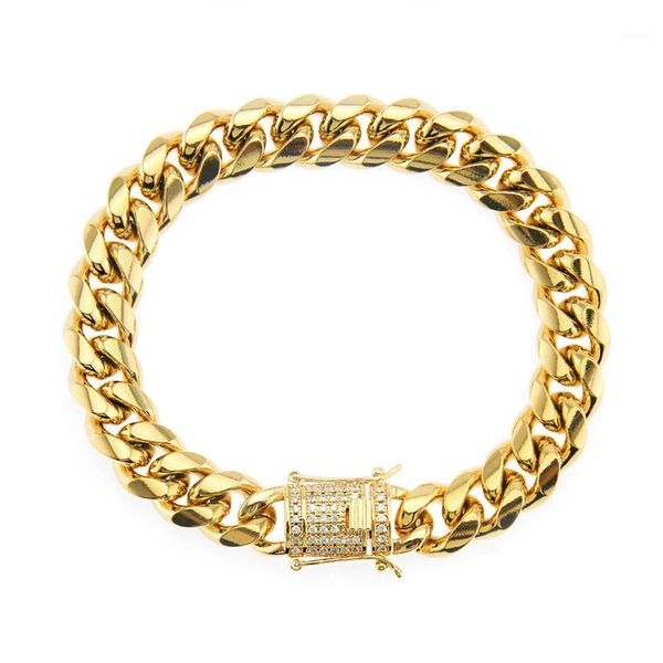 

bracelets mens stainless steel cuban link chain on hand gold chains silver bracelets charm hip hop rock crystal bracelet jewelry1, Black