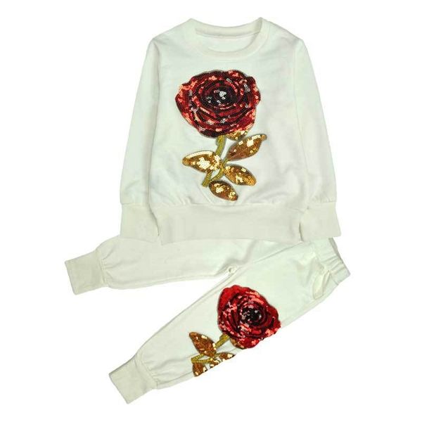 

new winter style family matching outfits mother and daughter long sleeve rose floral sweatshirt+pants 2pcs suit k1 y200713, Blue