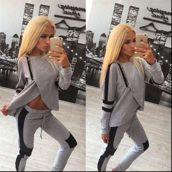 

suit set 2021 women tracksuit two piece streetwear outfit jogging sweatshirt fitness lounge sportwear, Gray
