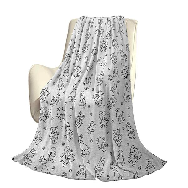 

cute animal doodles giraffe pig and bunny monochrome illustrationoffice leisure blankets