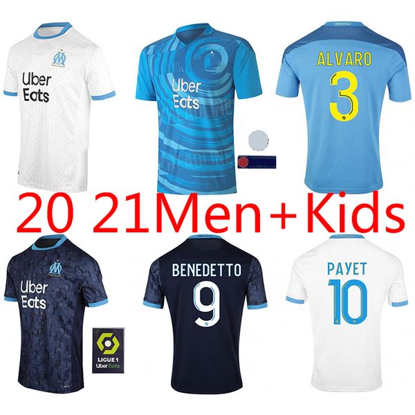 

olympique de marseille soccer jersey 2021 om 2020 2021 maillot foot cuisance thauvin benedetto kamara payet football shirt men + kids kit, Black;yellow