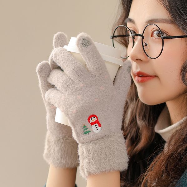 

plush women' korean cartoon cute touch screen knitted gloves autumn and winter outdoor cycling, Blue;gray