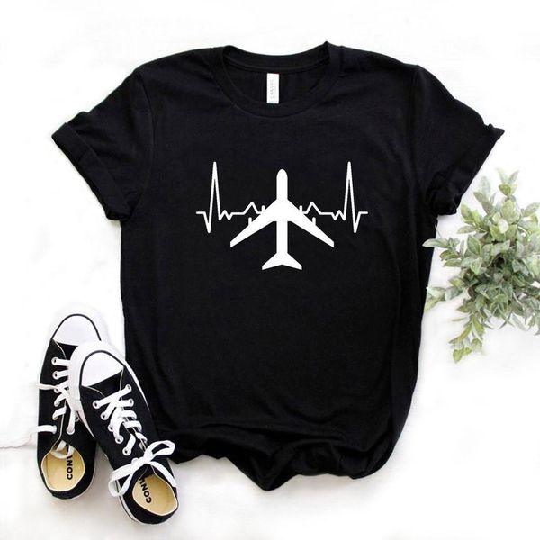 

plane heartbeat print women tshirt cotton casual funny t shirt gift lady yong girl tee 6 color a-1107, White
