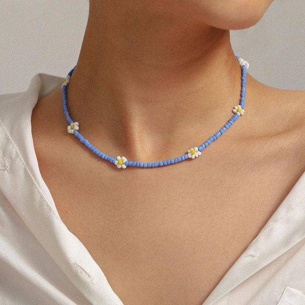 

simple trendy acrylic beads daisy flower choker necklace women temperament chocker geometric clavicle necklace jewelry xr3127, Golden;silver