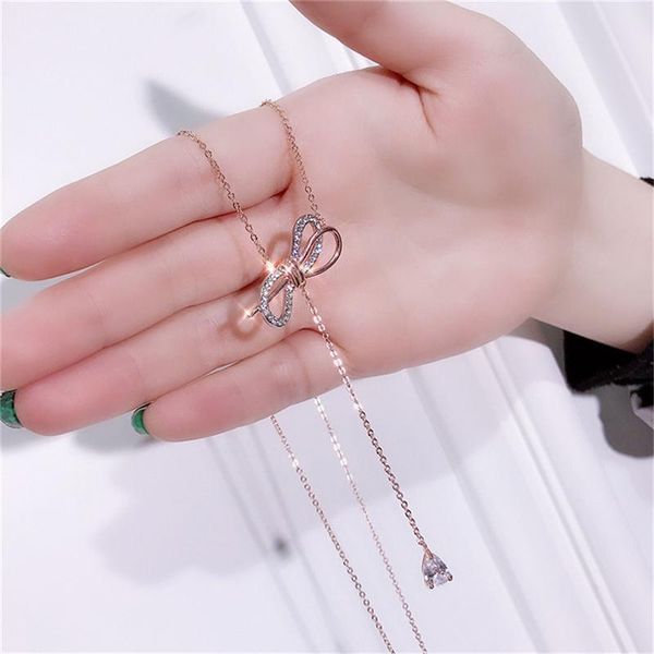 

chokers luokey delicate rhinestone bowknot choker necklace for women clavicle thin chain female collares romantic cute aesthetic jewelry, Golden;silver
