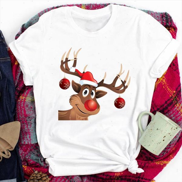 

deer cute 90s style tees for women lady merry christmas cartoon winter print tshirt clothes graphic female t t shirt, White