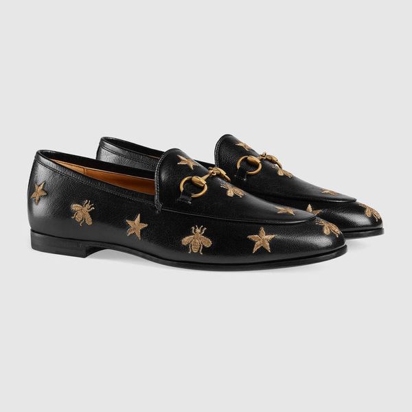 Preto e branco couro abelhas douradas e estrelas estampadas mocassins masculinos sapatos de festa casuais planos para homens mulheres sapatos de casamento size3545