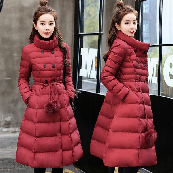 

women winter jacket new adjustable waist down cotton padded jacket women stand collar long quilted coat purple warm parkas c59591, Black
