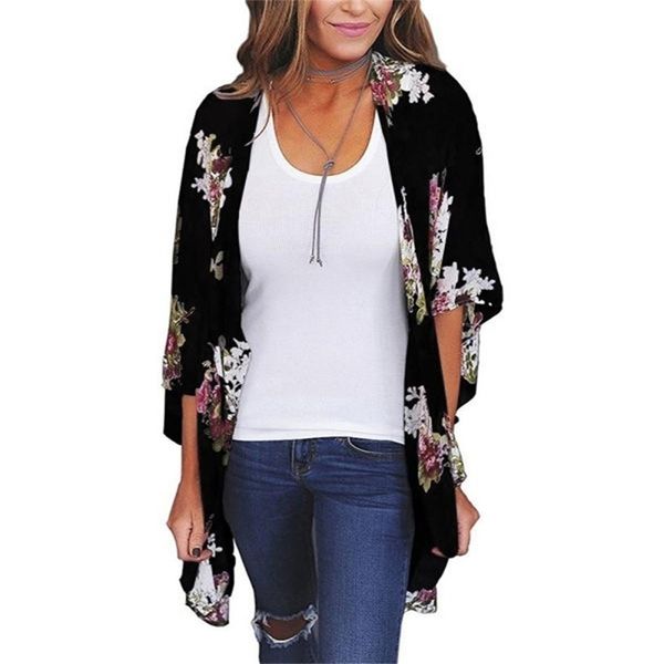 

fashion women loose blusas kimono ladies summer chiffon cardigan blouse female boho batwing sleeve shirt plus size 3xl y200622, White