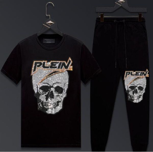 

new sets tracksuit men summer drill short sleeve outfit sportswear 2021 male suit two piece set casual i25d, Black