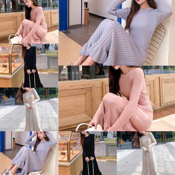 

rgynd dress and winter ruffled fishtail skirt slim fit underlay buttocks and with length knee knitting autumn dressfishtail dresssweater dre, Black;gray