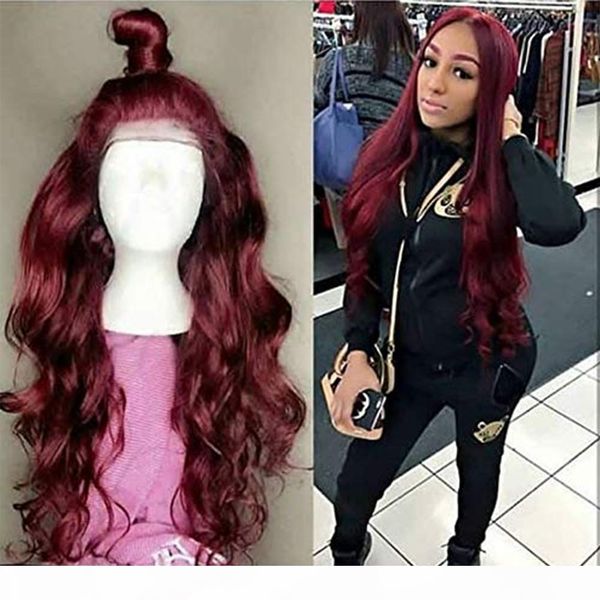 

bleached 99j body wave human hair red 13x6 lace front wigs brazilian remy burgundy wavy full lace wig natural hairline with baby hair, Black