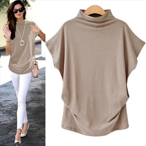 

plus size s 6xl female t shirt women turtleneck short sleeve cotton solid casual t shirt women clothes 2021 camiseta, White