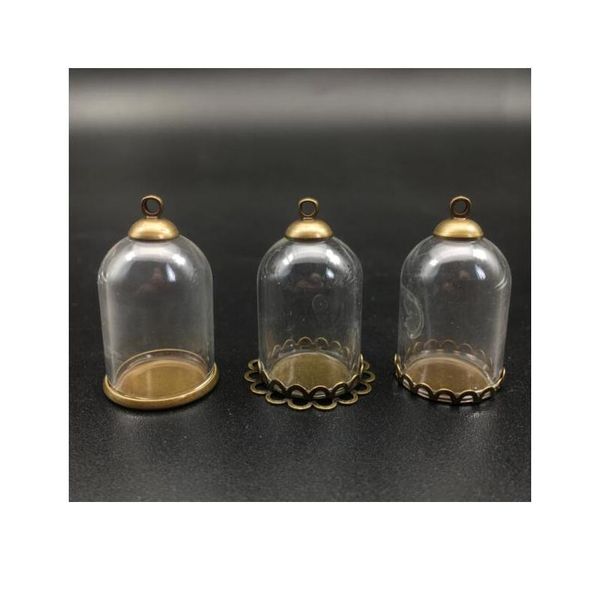 

5set 25*18mm hollow glass tube with lace setting base beads cap set glass vials pendant glass bottle jewelry findings jlljvm, Black