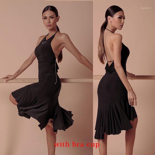 

black latin dance dress women sleeveless tango rumba flamengo ballroom dance dress for women costume with bra cup1, Black;red