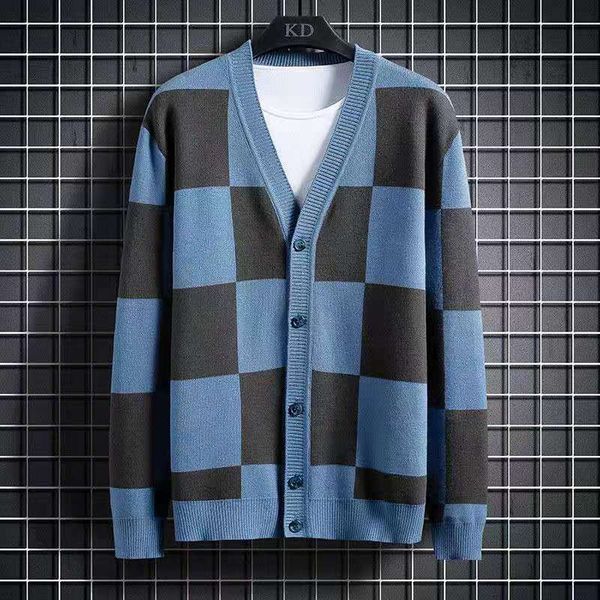 

men & women sweater 21 fw knitted loose long sleeve sweater contrast color japan streetwear plaid cardigan, White;black