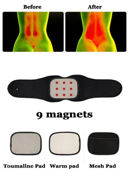 

self-heating tourmaline magnetic orthopedic lumbar support body health waist belt back brace posture corrector belt pain relief, Black;gray