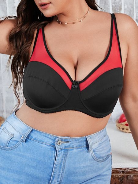 

plus color block underwire bra y5ir#, Black;white