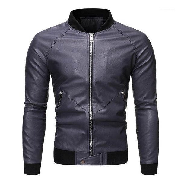 

hoo 2020 new men fashion locomotive pu leather collar cultivate one's morality of england youth baseball grey fur1, Black