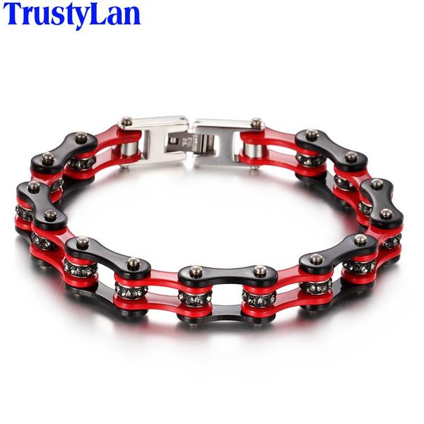 

trustylan stainless steel bracelet men punk rock jewelry pulseira masculina black red motorcycle chain link bracelets & bangles