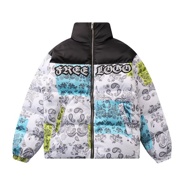 

full embroidery thick wadded jacket for men stand color match oversize wintercoat outwear loose casual parkas, Black;brown