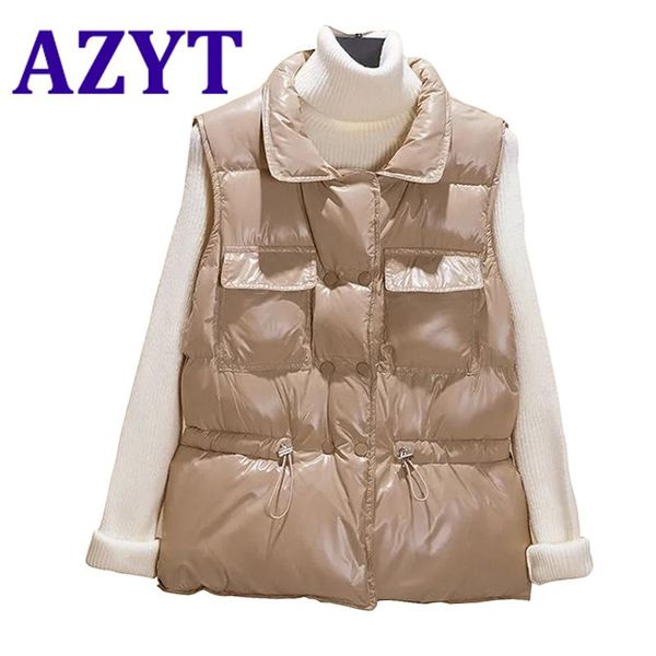 

women's vests azyt cotton vest women 2021 winter outwear loose down sleeveless jacket drawstring slim warm waistcoat, Black;white