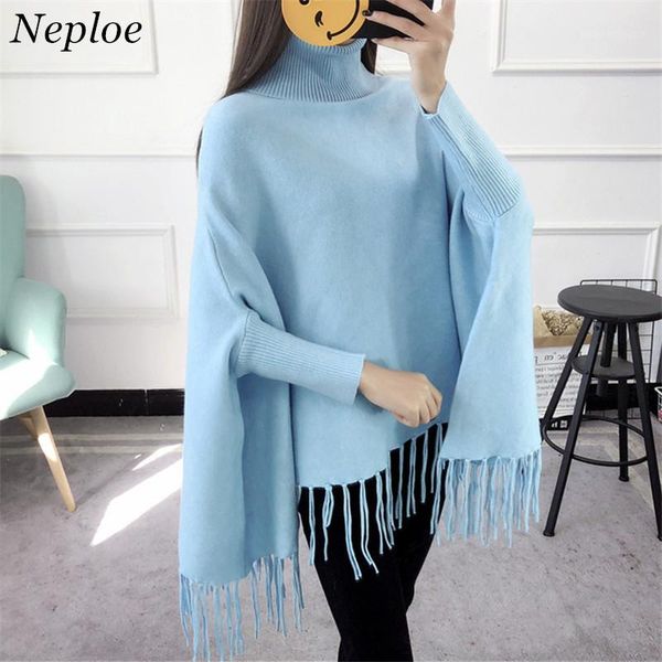

women's cape neploe tassel batwing sleeve knitted women cloak style sweater solid casual loose female pullover 2021 auttum chic outwear, Black
