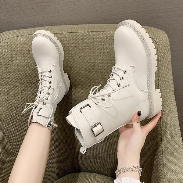 

2021 british style short boots autumn new boots women's heel lace-up women's european and american motorcycle, Black