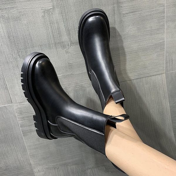 

2020 fashion army combat boots woman shoes casual round toe zipper gothic black platform pu leather boots for woman botas mujer