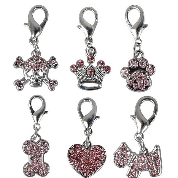 

6pcs/lot bling rhinestone dog cat collar accessories crystal charm necklace pendant accessory for small dogs accesorio sqcrjv