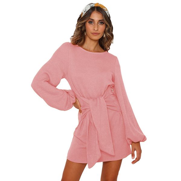 

2021 new female summer dress solid street autumn european and american winter frenulum long, multicolored sleeve lotus edge trl3, Black;gray