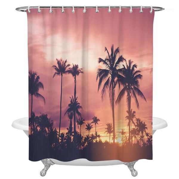 

shower curtains tropical palm trees sunset print waterproof bathroom accessories polyester fabric curtain home decor1