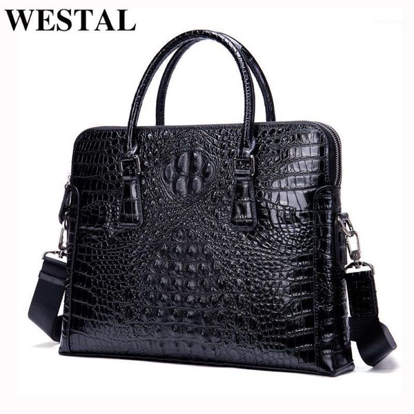 

westal bag men's genuine leather lapbag briefcase fashion crocodile pattern office for men porte document men's1