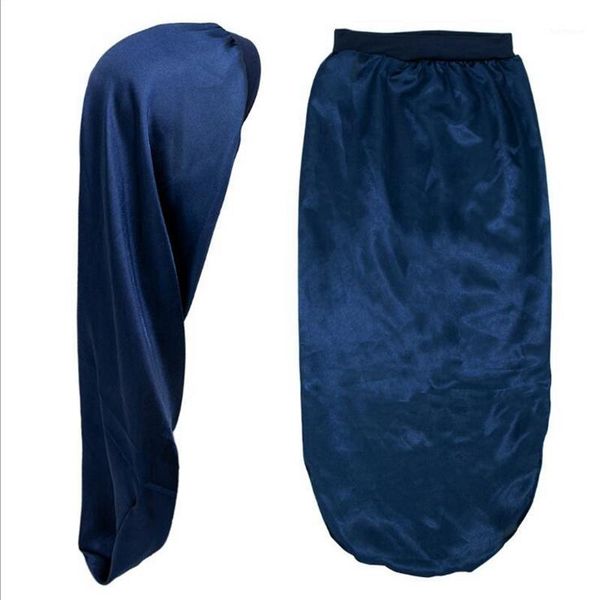 

african female silky turban head wrap long bonnets for women sleeping cap satin printing hair bonnet braid slouchy hat tb-83b1, Blue;gray