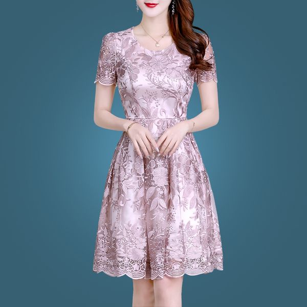 

Plus Size Embroidery Vintage Summer Fashion Wasit Slim Short Sleeve A-Line Vestido Para Coctel Occasion Dresses For Women party, As pic shown