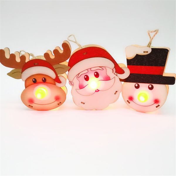 

christmas wooden lighted pendant santa snowman deer pattern xmas tree hanging ornament red nose santa decorations