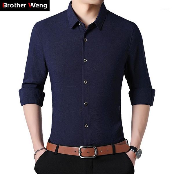 

2020 autumn new men's cotton linen shirt business casual slim fit long sleeve shirt male brand clothes plus size 5xl 6xl 7xl1, White;black