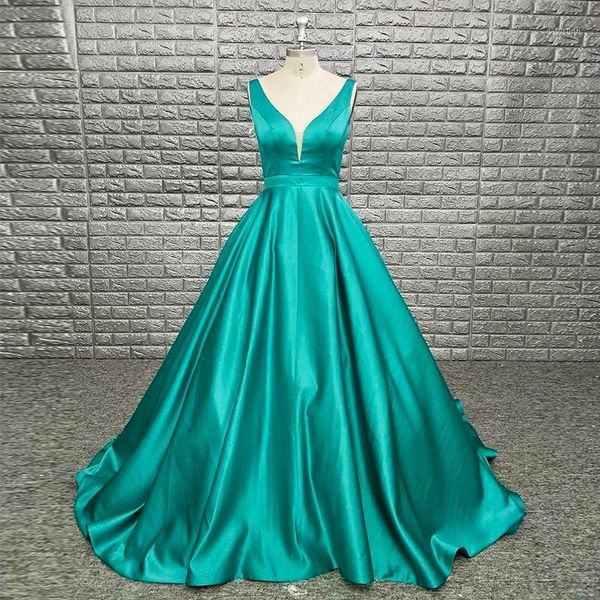 

girls elegant deep v neck sleeveless backless satin 2020 prom dress1, White;black