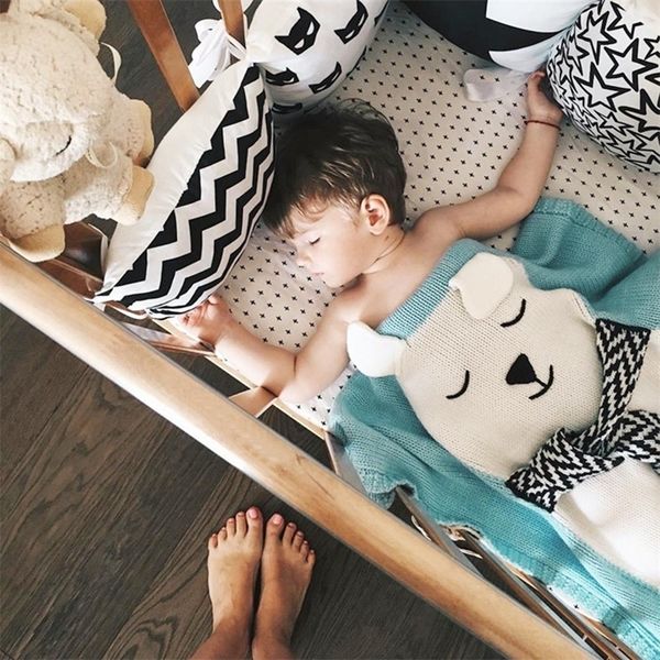 

handmade woolen blended soft knitted kids blanket 120*75cm baby blanket newborn cartoon rabbit baby swaddle sofa blanket cloth y201009