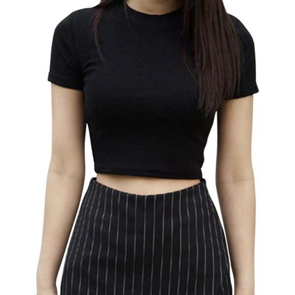 

women summer t-shirts short sleeves round neck solid color cotton slim fit ropa casual pullover korean clothes kg-8, White