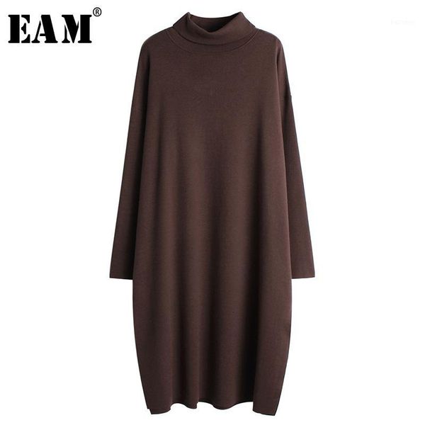 

eam] women black big size brief knitting dress new turtleneck long sleeve loose fit fashion tide spring autumn 2019 19a-a4211, Black;gray