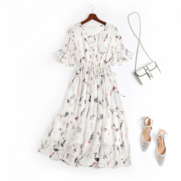 

size 6l long pastoral style girly summer plus hide meat dressed like slobber 11076 dress pz6f, Black;gray