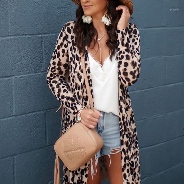 

women long cardigan summer long sleeve shirt autumn thin leopard print cardigans female casual loose coat jacket sj4060v1, Black;brown