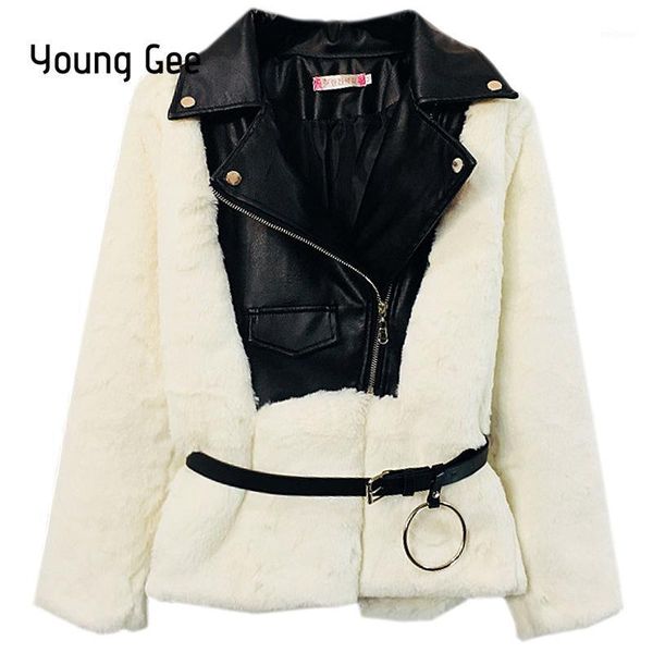 

young gee winter women warm slim faux fur pu leather coats jackets lady thicken luxury fake fur black gray coats outerwear1