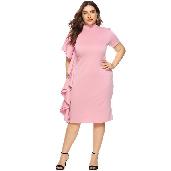 

womens ruffled short sleeves dress fashion trend casual solid color turtleneck clothing summer new female slim casual dress, Black;gray